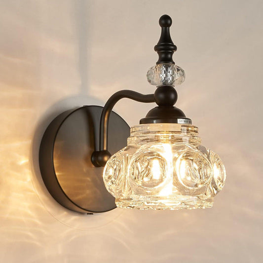 Curved Rattle Shape Crystal Iron 1-Light Wall Sconce Lamp