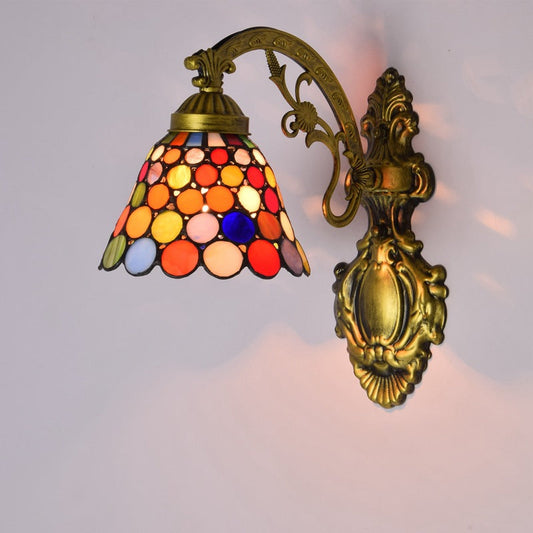Tiffany Cone Stained Glass Iron 1-Light Wall Sconce Lamp