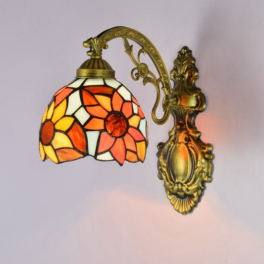 Tiffany Carved Iron Stained Glass 1-Light Wall Sconce Lamp