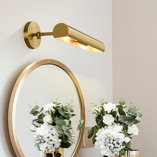 Long Cylinder Brass 2-Light Vanity Light Wall Sconce Lamp