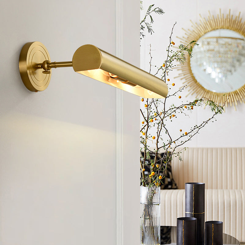 Long Cylinder Brass 2-Light Vanity Light Wall Sconce Lamp