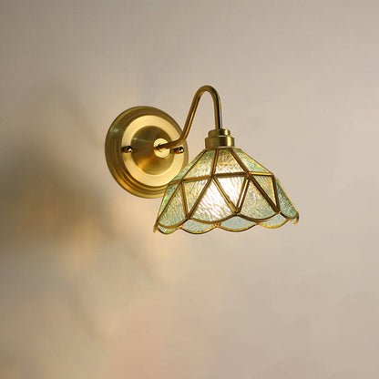 Domed Flower Copper Iron Glass 1-Light Wall Sconce Lamp