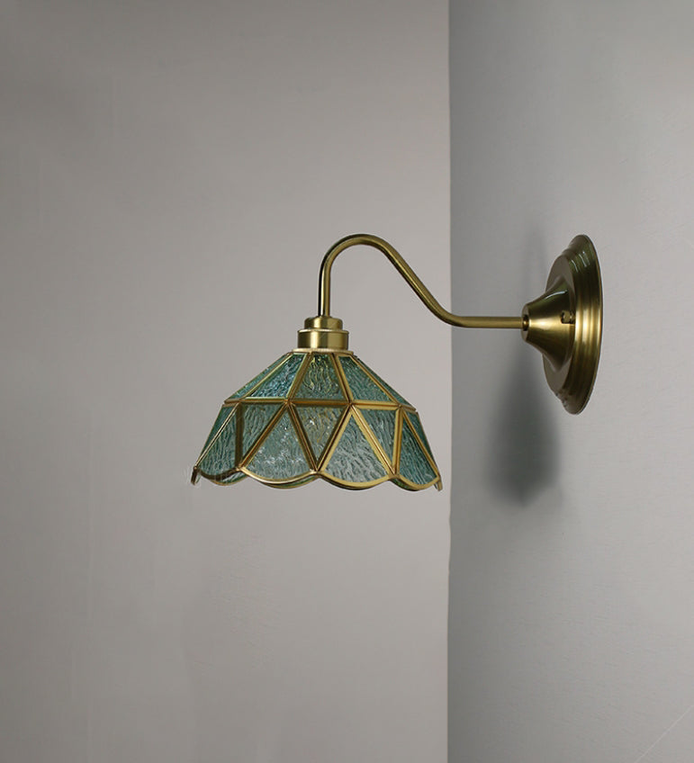 Domed Flower Copper Iron Glass 1-Light Wall Sconce Lamp