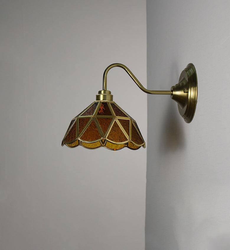 Domed Flower Copper Iron Glass 1-Light Wall Sconce Lamp