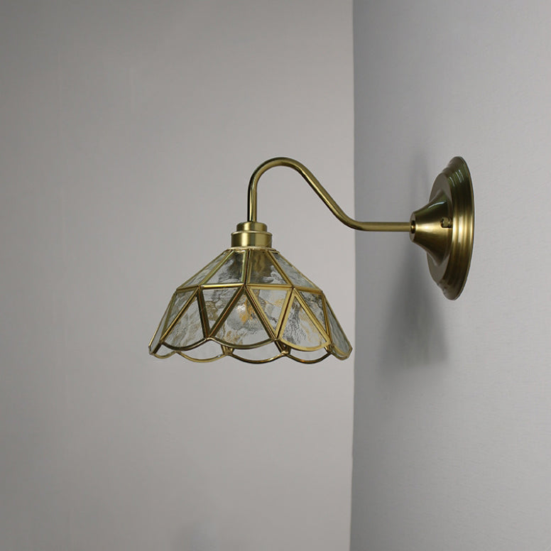 Domed Flower Copper Iron Glass 1-Light Wall Sconce Lamp
