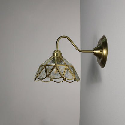 Domed Flower Copper Iron Glass 1-Light Wall Sconce Lamp