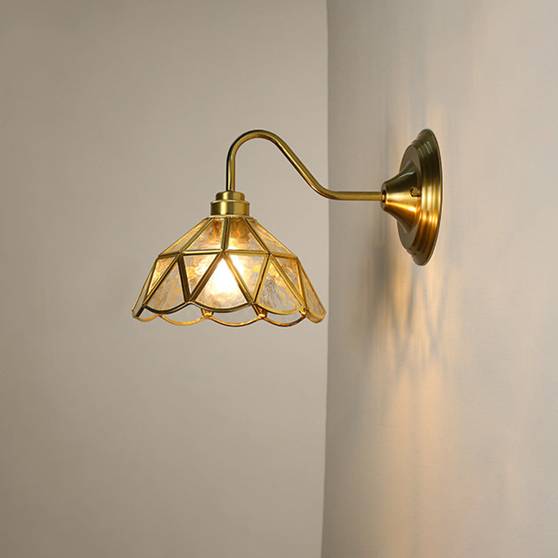 Domed Flower Copper Iron Glass 1-Light Wall Sconce Lamp