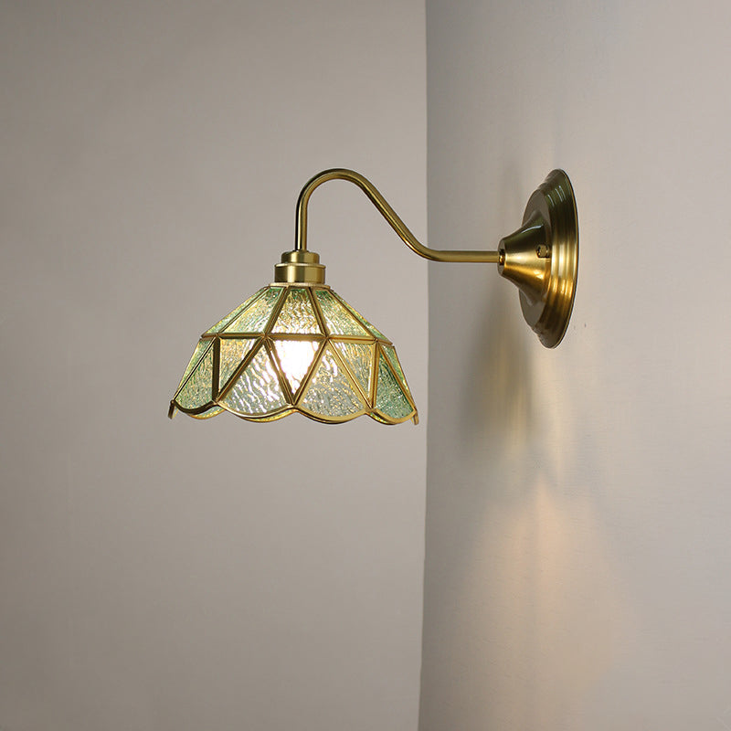 Domed Flower Copper Iron Glass 1-Light Wall Sconce Lamp