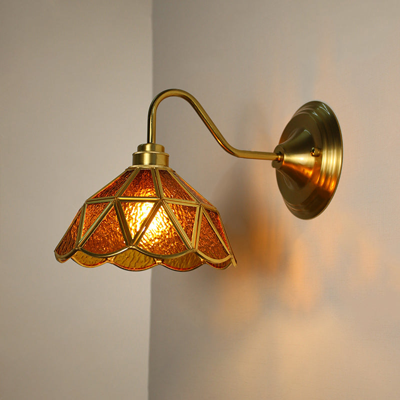 Domed Flower Copper Iron Glass 1-Light Wall Sconce Lamp