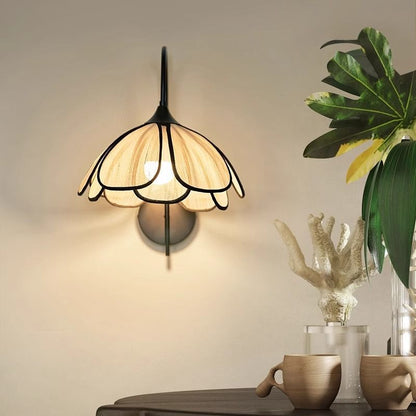 Retro Dome Petal Fiber Woven 1-Light Wall Sconce Lamp