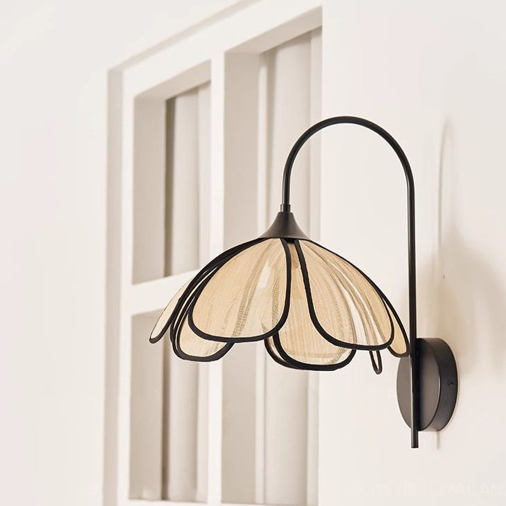 Retro Dome Petal Fiber Woven 1-Light Wall Sconce Lamp