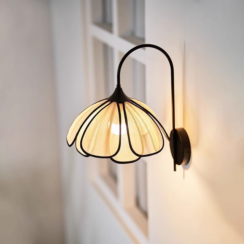 Retro Dome Petal Fiber Woven 1-Light Wall Sconce Lamp