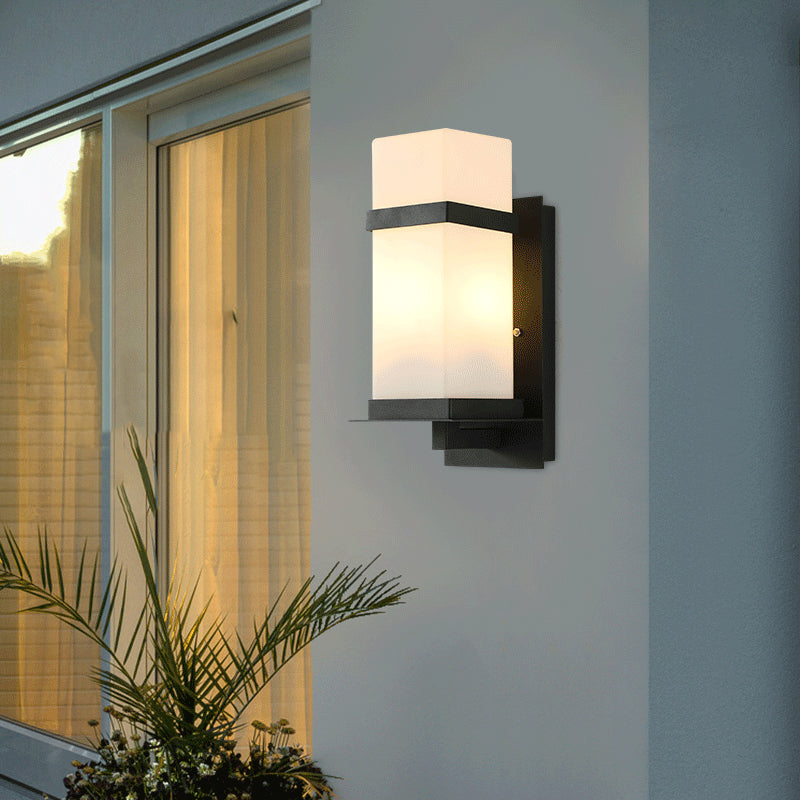 Rectangular Iron Frame Glass Shade 1-Light Wall Sconce Lamp