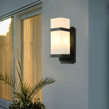 Rectangular Iron Frame Glass Shade 1-Light Wall Sconce Lamp
