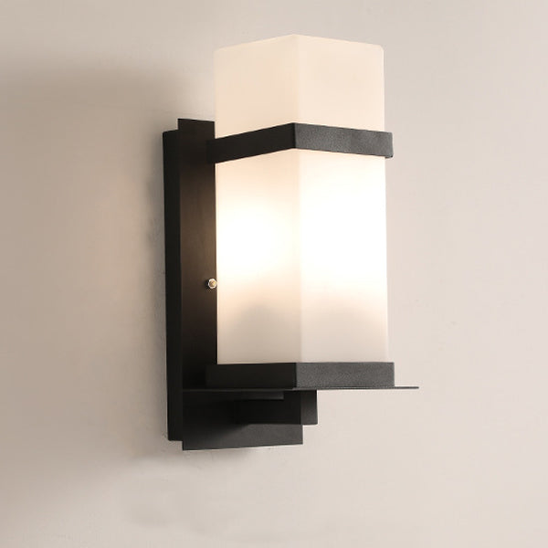 Rectangular Iron Frame Glass Shade 1-Light Wall Sconce Lamp
