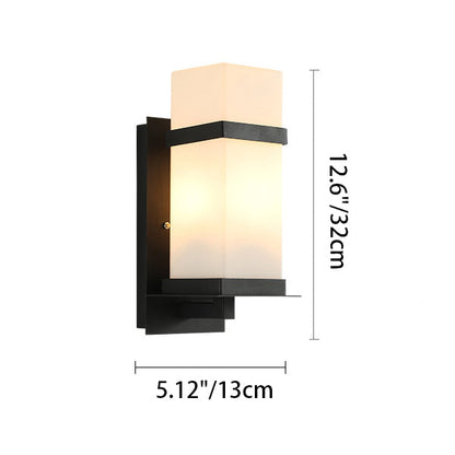 Rectangular Iron Frame Glass Shade 1-Light Wall Sconce Lamp