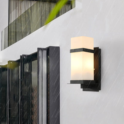 Rectangular Iron Frame Glass Shade 1-Light Wall Sconce Lamp