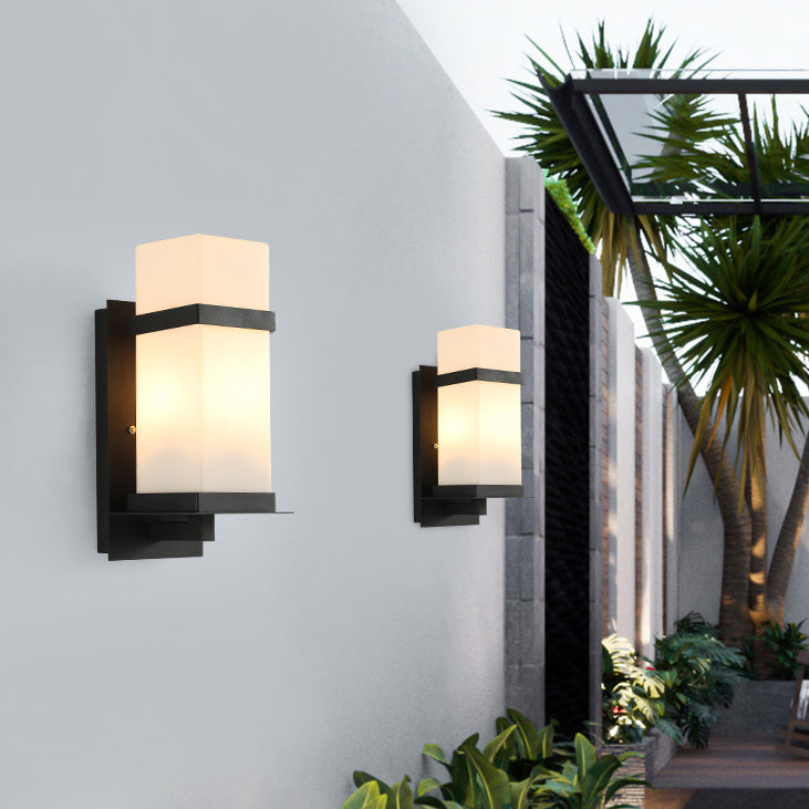 Rectangular Iron Frame Glass Shade 1-Light Wall Sconce Lamp