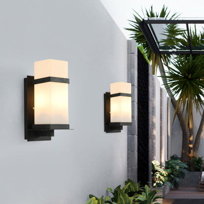Rectangular Iron Frame Glass Shade 1-Light Wall Sconce Lamp