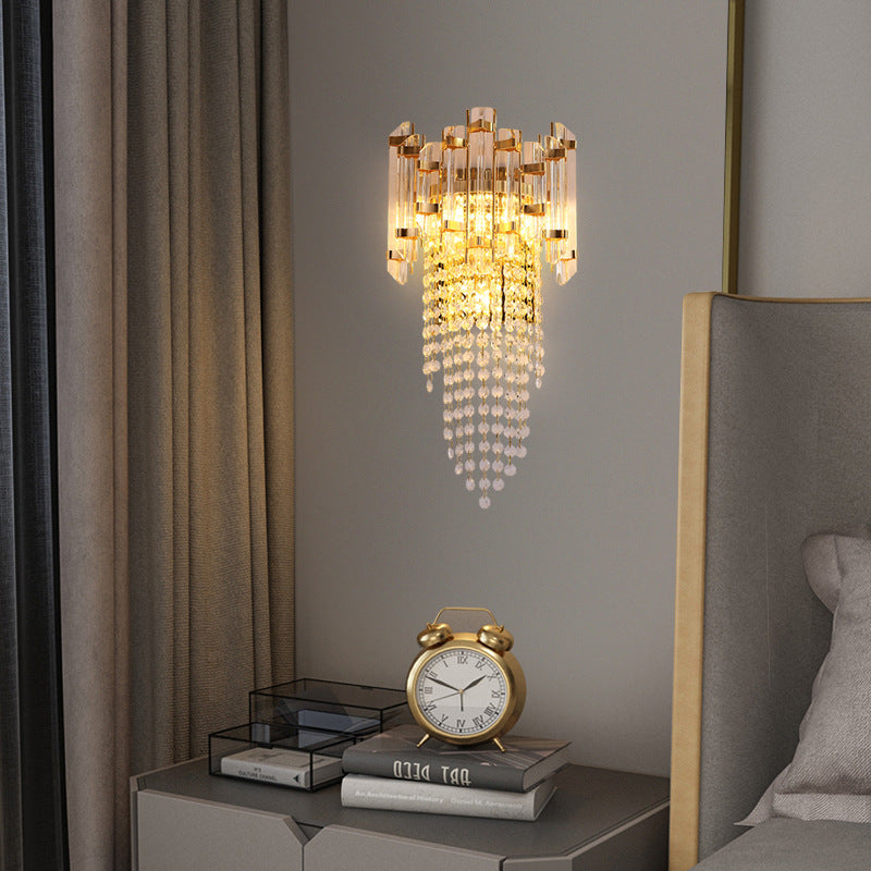 Round Beaded Iron Crystal 3-Light Wall Sconce Lamp