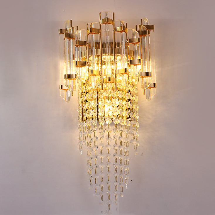 Round Beaded Iron Crystal 3-Light Wall Sconce Lamp