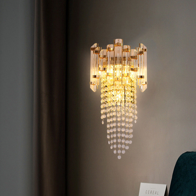 Round Beaded Iron Crystal 3-Light Wall Sconce Lamp