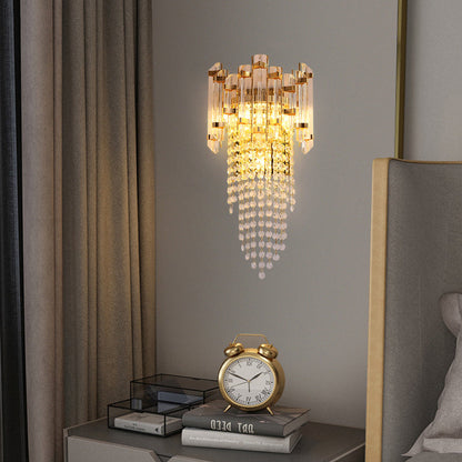 Round Beaded Iron Crystal 3-Light Wall Sconce Lamp