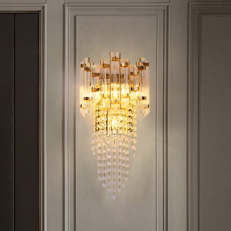 Round Beaded Iron Crystal 3-Light Wall Sconce Lamp