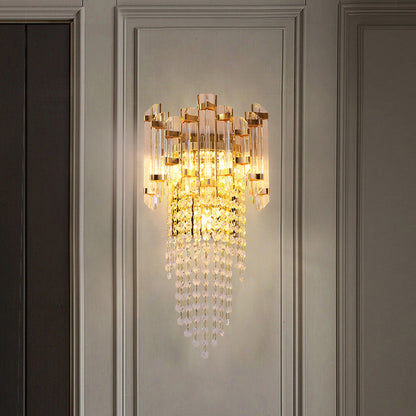 Round Beaded Iron Crystal 3-Light Wall Sconce Lamp