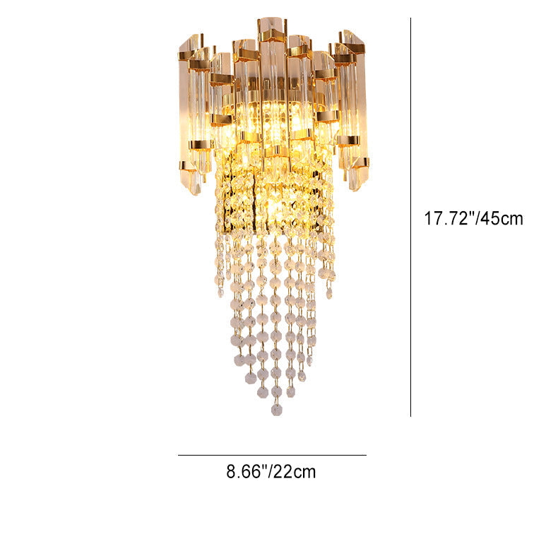 Round Beaded Iron Crystal 3-Light Wall Sconce Lamp