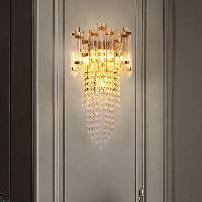 Round Beaded Iron Crystal 3-Light Wall Sconce Lamp