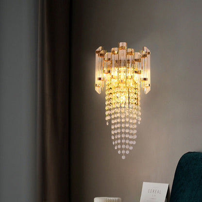 Round Beaded Iron Crystal 3-Light Wall Sconce Lamp