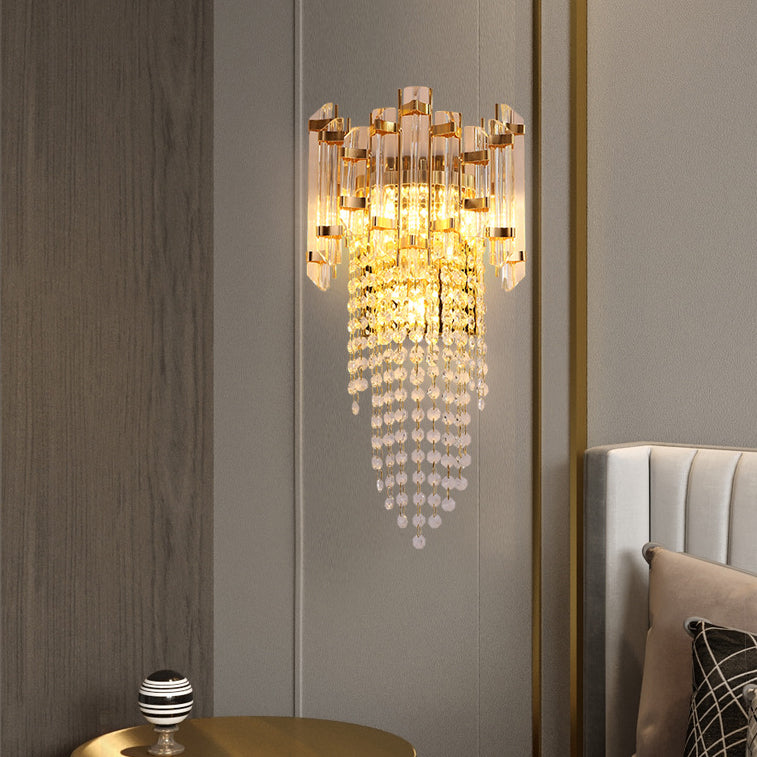 Round Beaded Iron Crystal 3-Light Wall Sconce Lamp