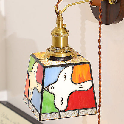 Tiffany Stained Glass Copper Wood 1-Light Wall Sconce Lamp