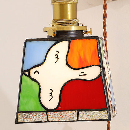 Tiffany Stained Glass Copper Wood 1-Light Wall Sconce Lamp