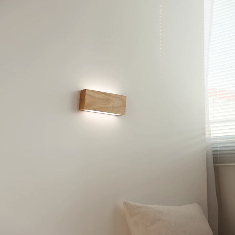 Rectangular Rubber Wood Acrylic LED Wall Sconce Lamp