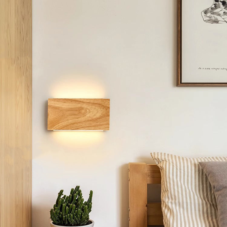 Rectangular Rubber Wood Acrylic LED Wall Sconce Lamp