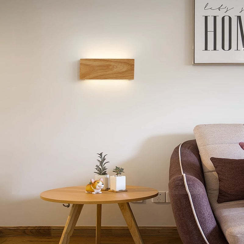 Rectangular Rubber Wood Acrylic LED Wall Sconce Lamp