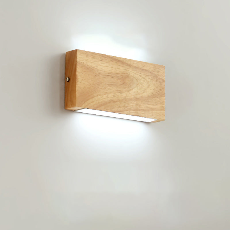 Rectangular Rubber Wood Acrylic LED Wall Sconce Lamp