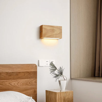 Rectangular Rubber Wood Acrylic LED Wall Sconce Lamp