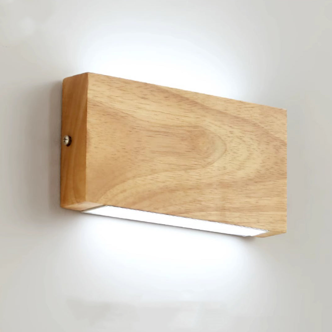 Rectangular Rubber Wood Acrylic LED Wall Sconce Lamp