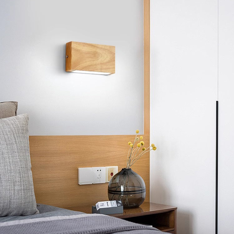 Rectangular Rubber Wood Acrylic LED Wall Sconce Lamp