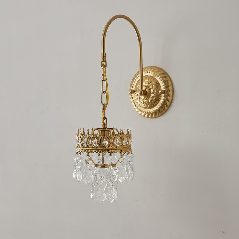 French Pole Round Crystal Iron 1-Light Wall Sconce Lamp