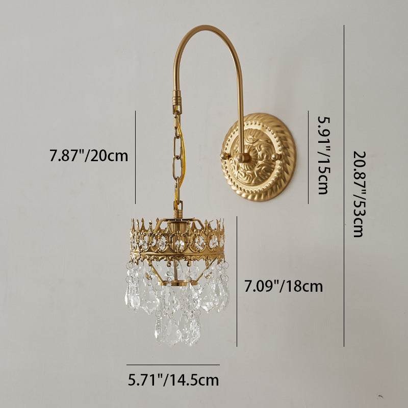 French Pole Round Crystal Iron 1-Light Wall Sconce Lamp