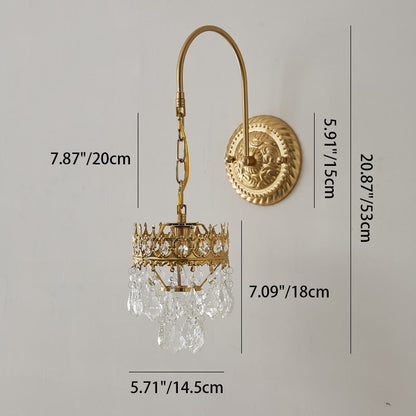 French Pole Round Crystal Iron 1-Light Wall Sconce Lamp