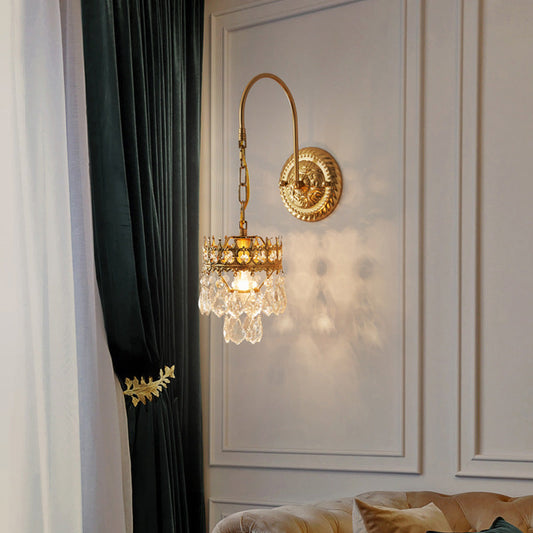 French Pole Round Crystal Iron 1-Light Wall Sconce Lamp