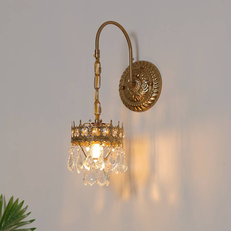 French Pole Round Crystal Iron 1-Light Wall Sconce Lamp