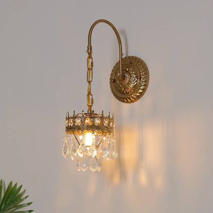 French Pole Round Crystal Iron 1-Light Wall Sconce Lamp