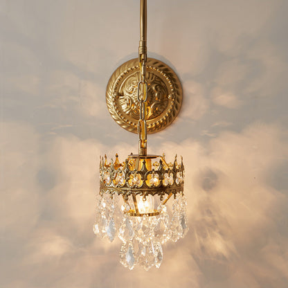 French Pole Round Crystal Iron 1-Light Wall Sconce Lamp