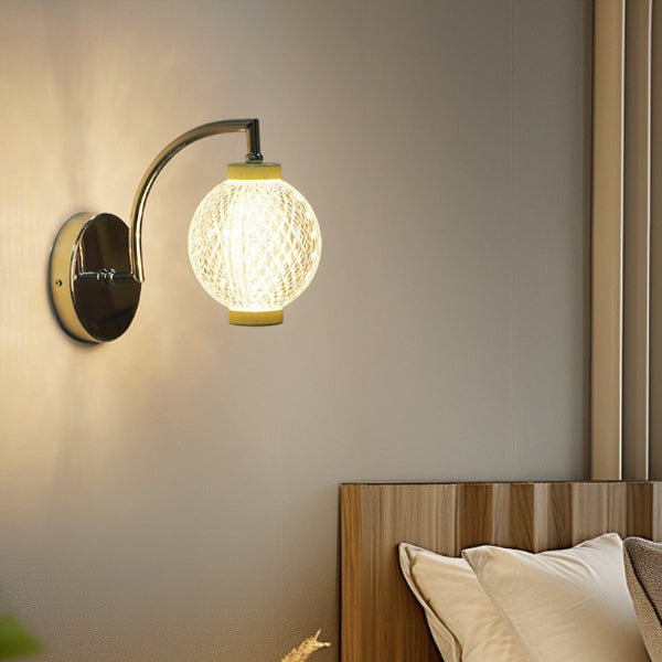 Curved Pole Globe Iron Acrylic LED Wall Sconce Lamp